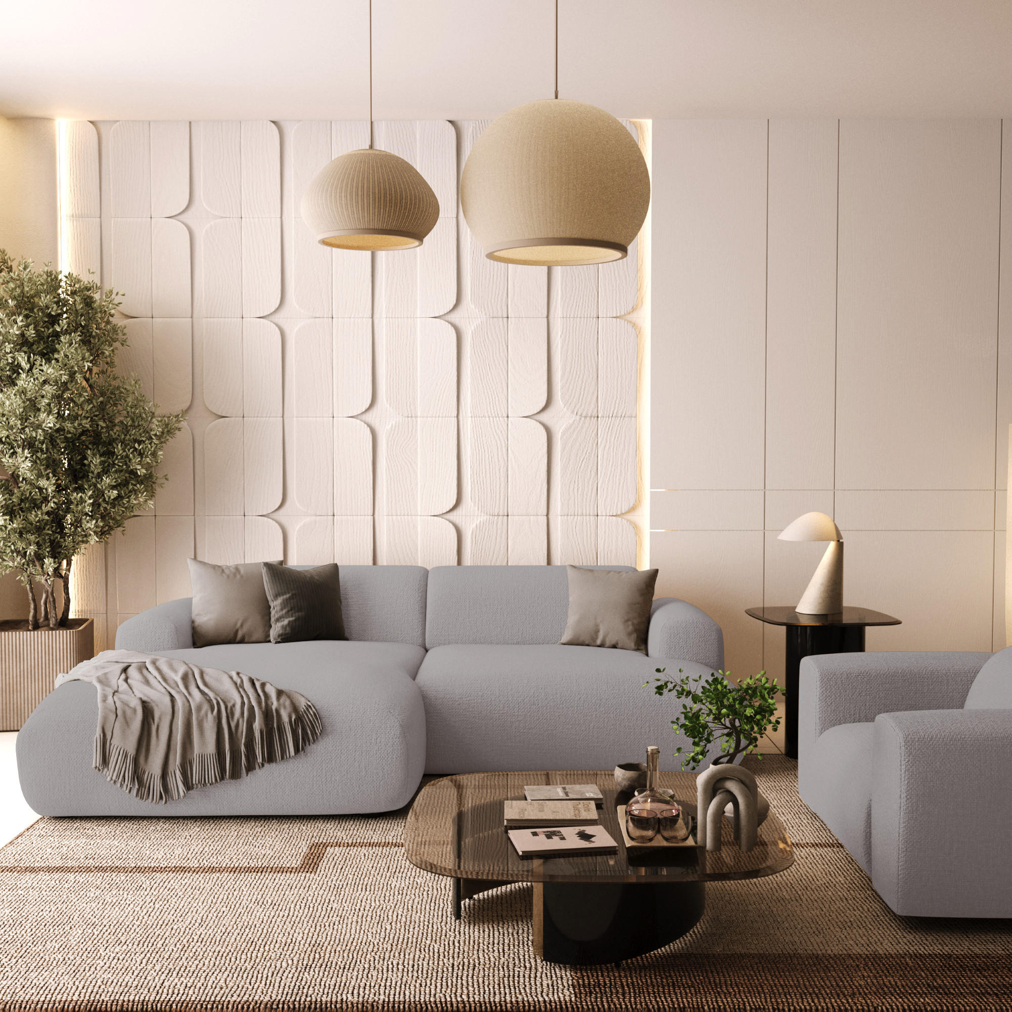 ECKSOFA LINKS Rastergewebe Hellgrau 266cm - Hellgrau/Grau, Textil (165/266cm) - Sia Home