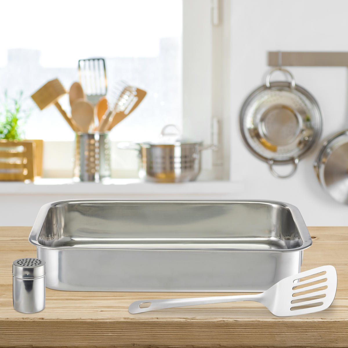 ZAPEKACIA misa 3 ks - strieborná, kov (27/38/7cm) - Relaxdays