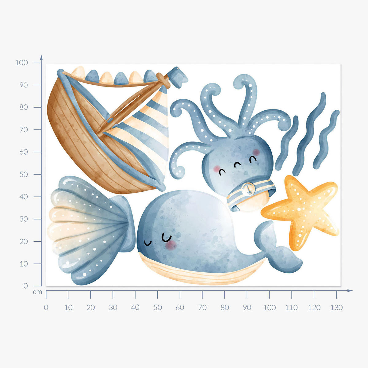 WANDAUFKLEBER 100x132cm - Tiere und ein Boot - Multicolor, Kunststoff (100/132/0.1cm) - Wallfluent