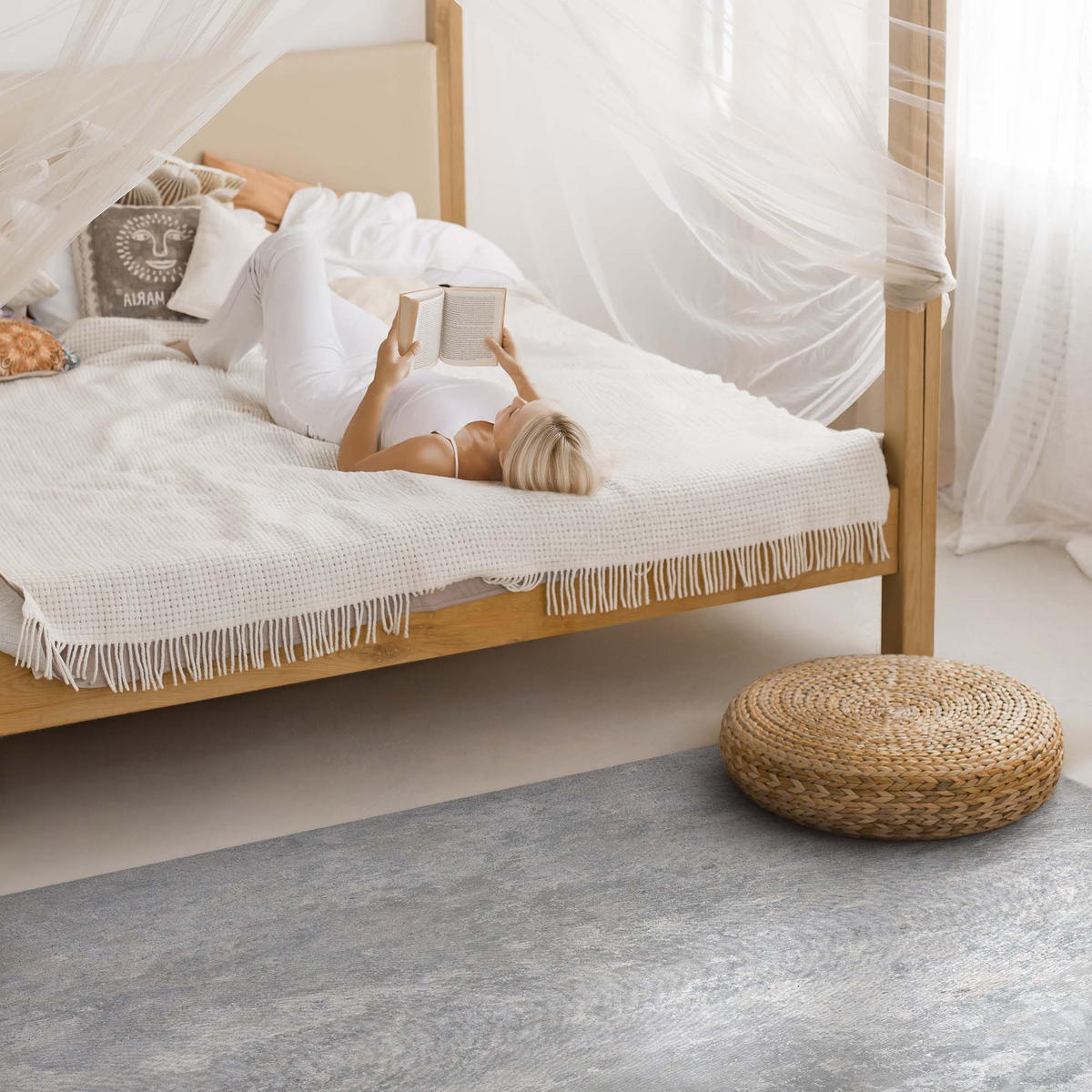 TEPPICH 150x225 cm Betonwand Steinstruktur - Blaugrau, Kunststoff (150/225cm) - Wallfluent