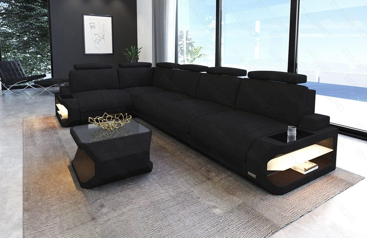 ECKSOFA Siena Schwarz Strukturstoff - Schwarz, Kunststoff (347/197cm)