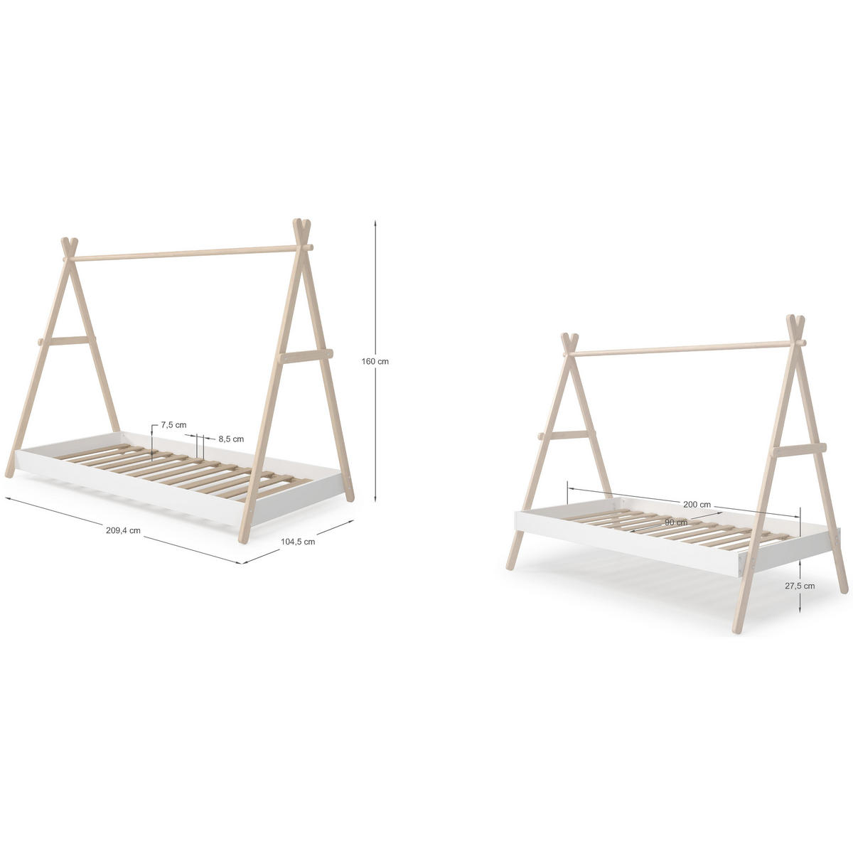 TIPIBETT Trufa Braun 209/104/160 cm - Braun, Holz (90/200cm) - Calicosy