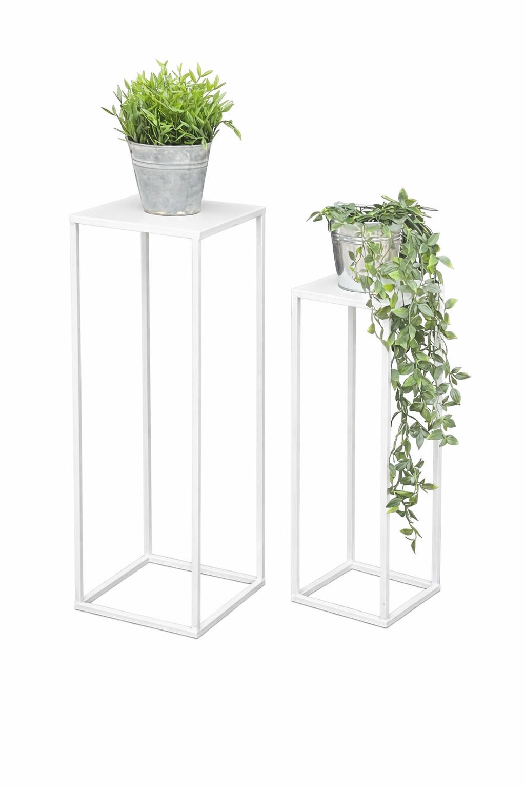 BLUMENHOCKER Metall Weiß Eckig 2er Set - Weiß, Metall (23/60/23cm) - DanDiBo