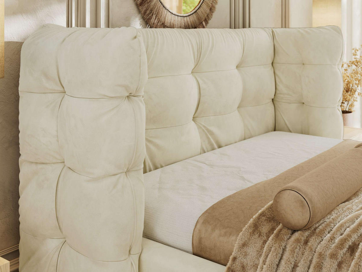 POLSTERBETT FLONELLE CLASSIC 180/200 - Creme Velvet - Pocket-Matratze - Creme, Textil (180/200cm) - MKS