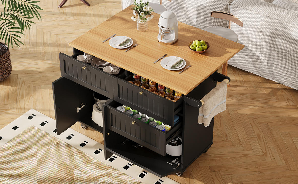 KÜCHENINSEL Schwarz 130/70/88 cm - Schwarz, Holzwerkstoff (70/88/133cm) - Urban Meuble
