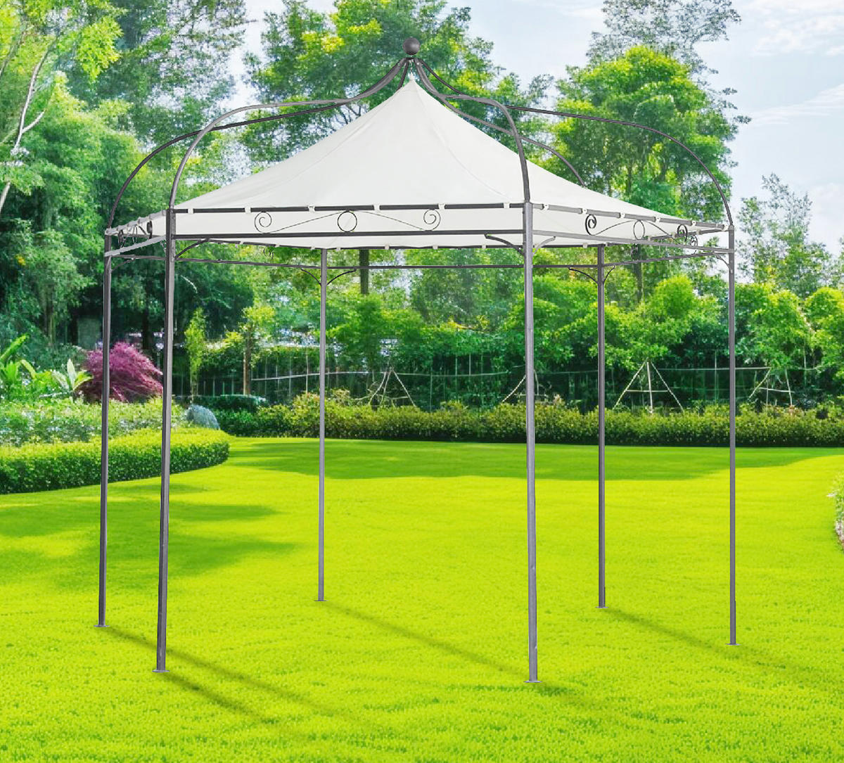 PAVILLON Mondura, Gartenpavillon, 3,2 Meter, 6-eckig, Stahl schwarz, Plane PVC-beschichtet, écru - Naturfarben, Kunststoff (320/300/320cm) - TPFGarden