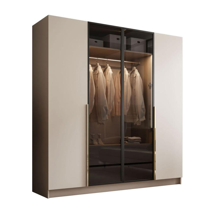 KLEIDERSCHRANK ATRIUM mit Glasfront - Kaschmir, Holzwerkstoff (200/210/57cm) - Lookway