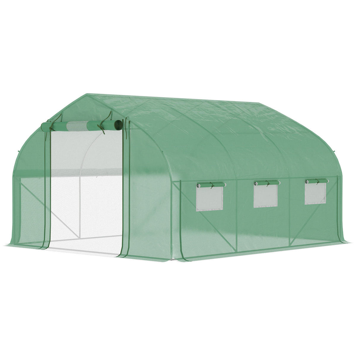 GEWÄCHSHAUS DE-11987 10,4 m² mit Tür & 7 Fenstern Grün - Grün, Kunststoff (300/200/347cm) - ComfortXL