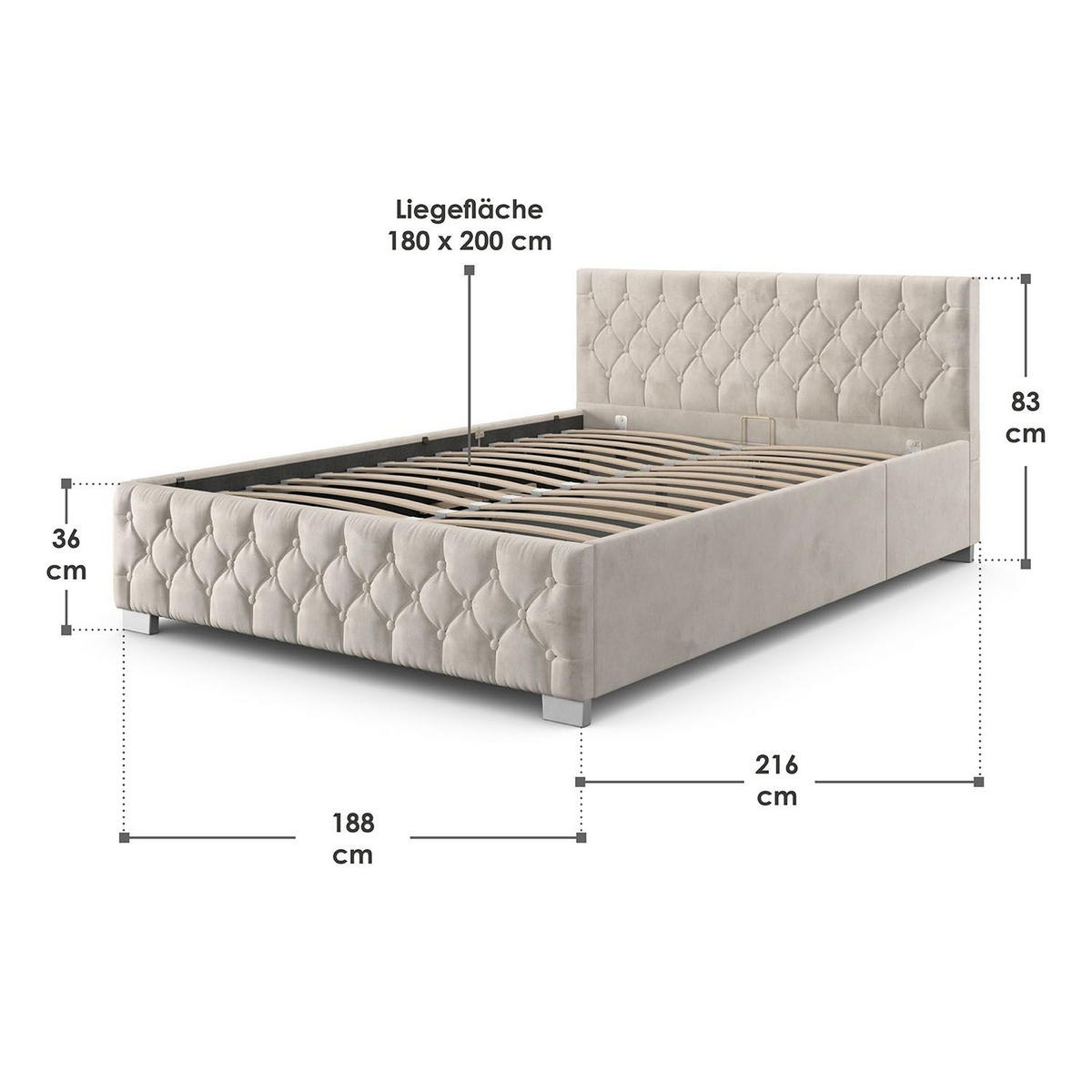 POLSTERBETT Nizza beige 180x200 cm - Beige, Holz (180/200cm) - Juskys