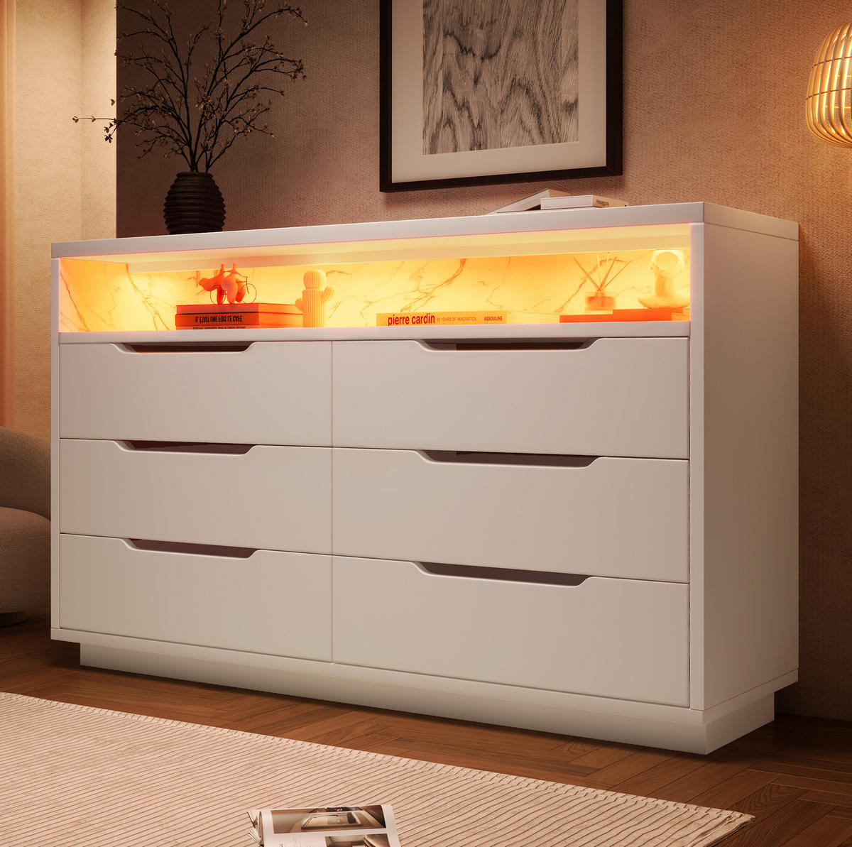 SIDEBOARD 120/40/85 cm aus Spanplatte mit LED-Beleuchtung Weiß - Weiß, Holzwerkstoff (120/85/40cm) - Modenvie