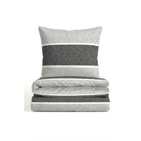 BETTWÄSCHE-GARNITUR Premium Melange Blockstreifen sturmgrau, 155x200 cm + 80x80 cm - Grau, Textil (155/200cm) - biberna