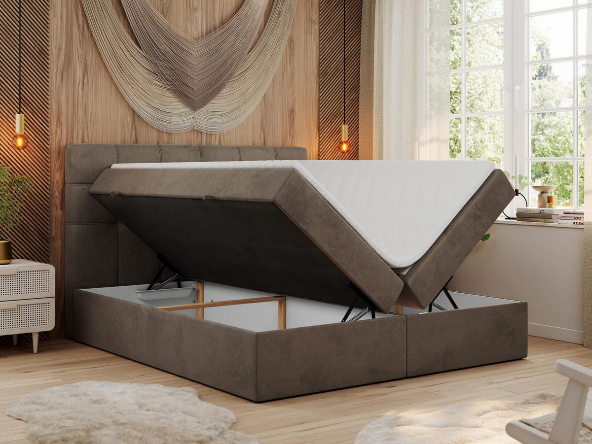 BOXBETT ERNI 120/200 - Braun Velvet - H3 - Braun, Holz/Textil (120/200cm) - MKS