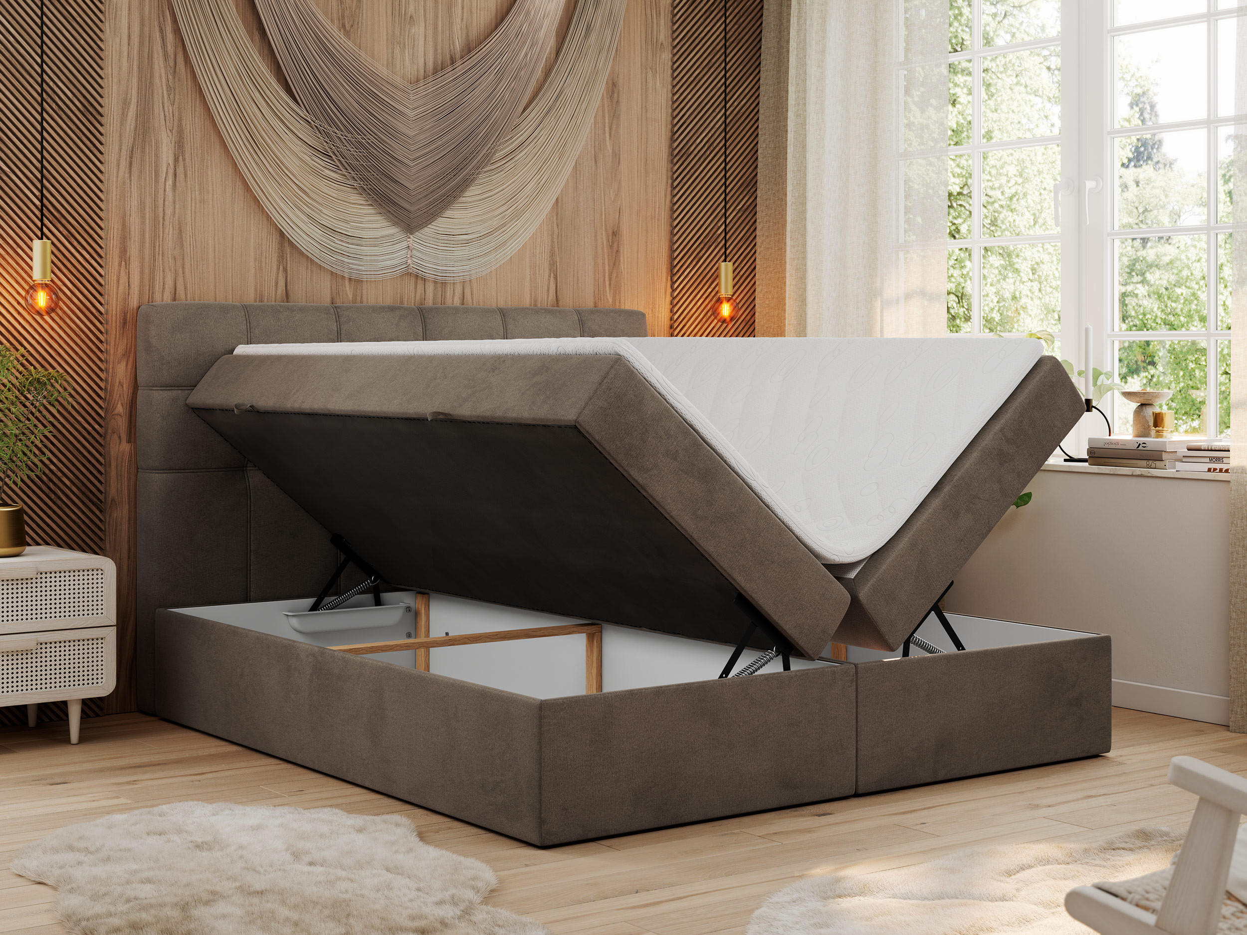 Thumbnail - MKS Boxbett, Braun, Textil, 2-Sitzer, H3, Rechteckig, 180x200 cm, Schlafzimmer, Betten, Boxspringbetten