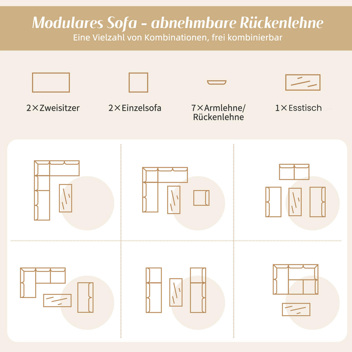 GARTEN-ESSGRUPPE Ecksofa Liegebett Umwandelbar Stahl Graubeige - Grau, Textil - FLIEKS