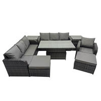 GARTENMÖBELSET mit 2 Hockern Höhenverstellbarer Esstisch 9-Sitzer Grau - Dunkelgrau/Grau, Glas/Kunststoff - Fimous