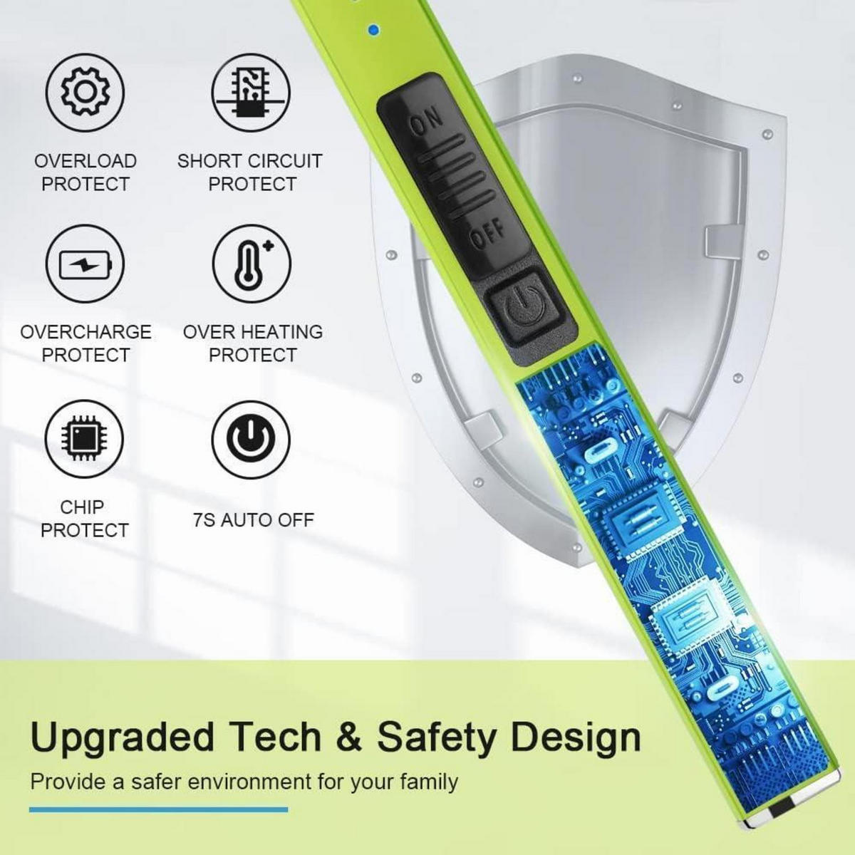 ELEKTRISCHES Feuerzeug mit Lichtbogen, wiederaufladbar, USB, winddicht, gelb - Hellgrün, Kunststoff (4.1/1.5/19.4cm)