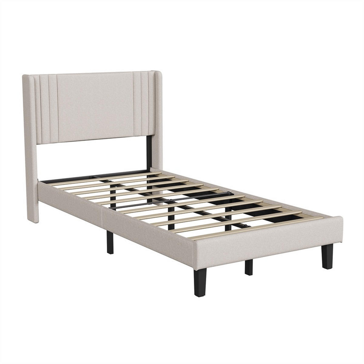 POLSTERBETT 90 x 200 cm aus Leinen mit gepolstertem Kopfteil - tabile Bettbeine ohne Matratze - Beige - Beige, Textil (90/200cm) - DELFA