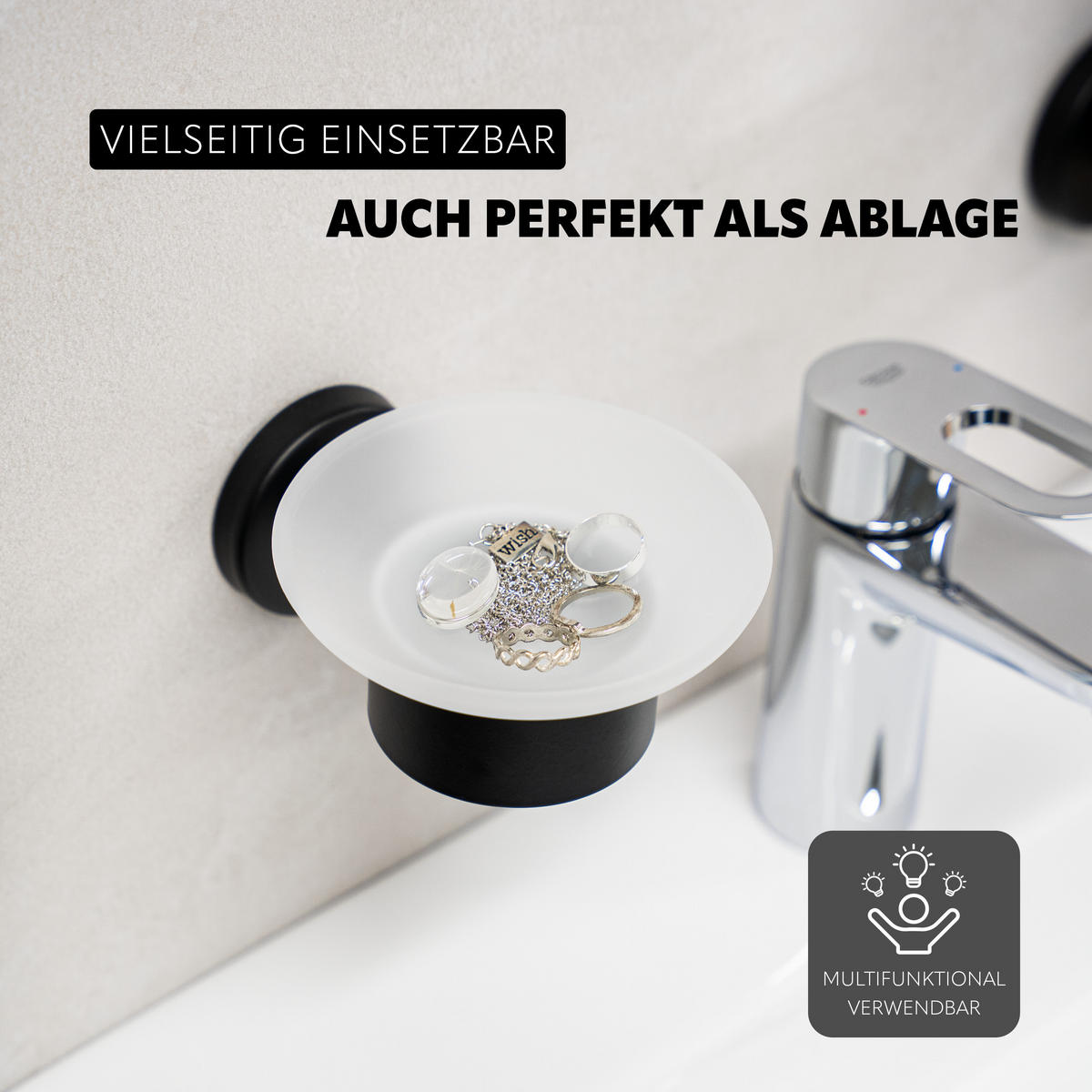 SEIFENSCHALE PIAZZA BLACK, Glas und Edelstahl, schwarz - Schwarz, Metall (11/6.5/13cm) - bremermann