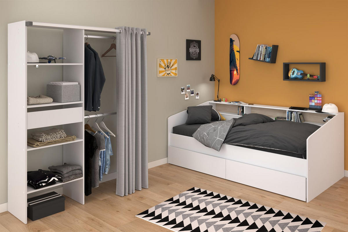 KINDERZIMMER SET Parisot Sleep 3-tlg. Holzdekor Weiß/Eiche - Eichefarben/Weiß, Kunststoff (100/1/200cm) - 58aufmkessel