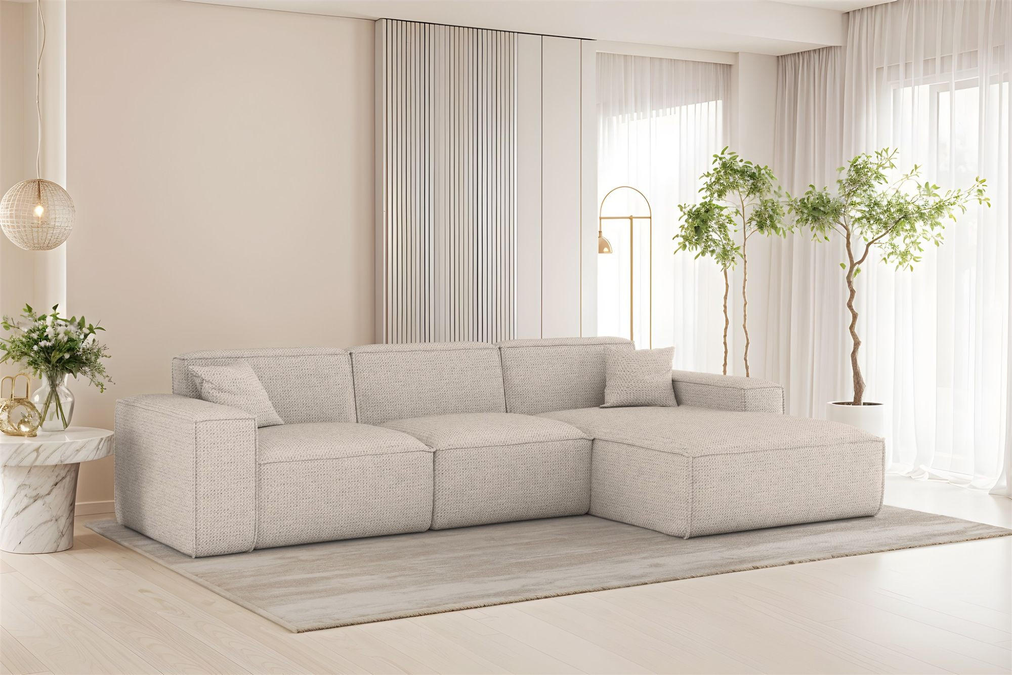 ECKSOFA Celes Premium In Artico - Creme, Holzwerkstoff/Textil (266/165cm) - Fun Möbel
