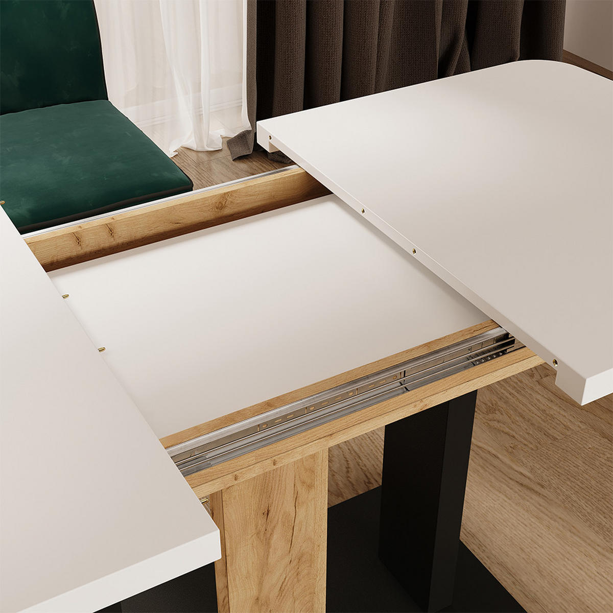 ROZKLÁDACÍ JÍDELNÍ STŮL Fenaro Bílá/černá/zlatý dub - bílá/medově dubová, kompozitní dřevo (80/120/77.3cm) - Vicco