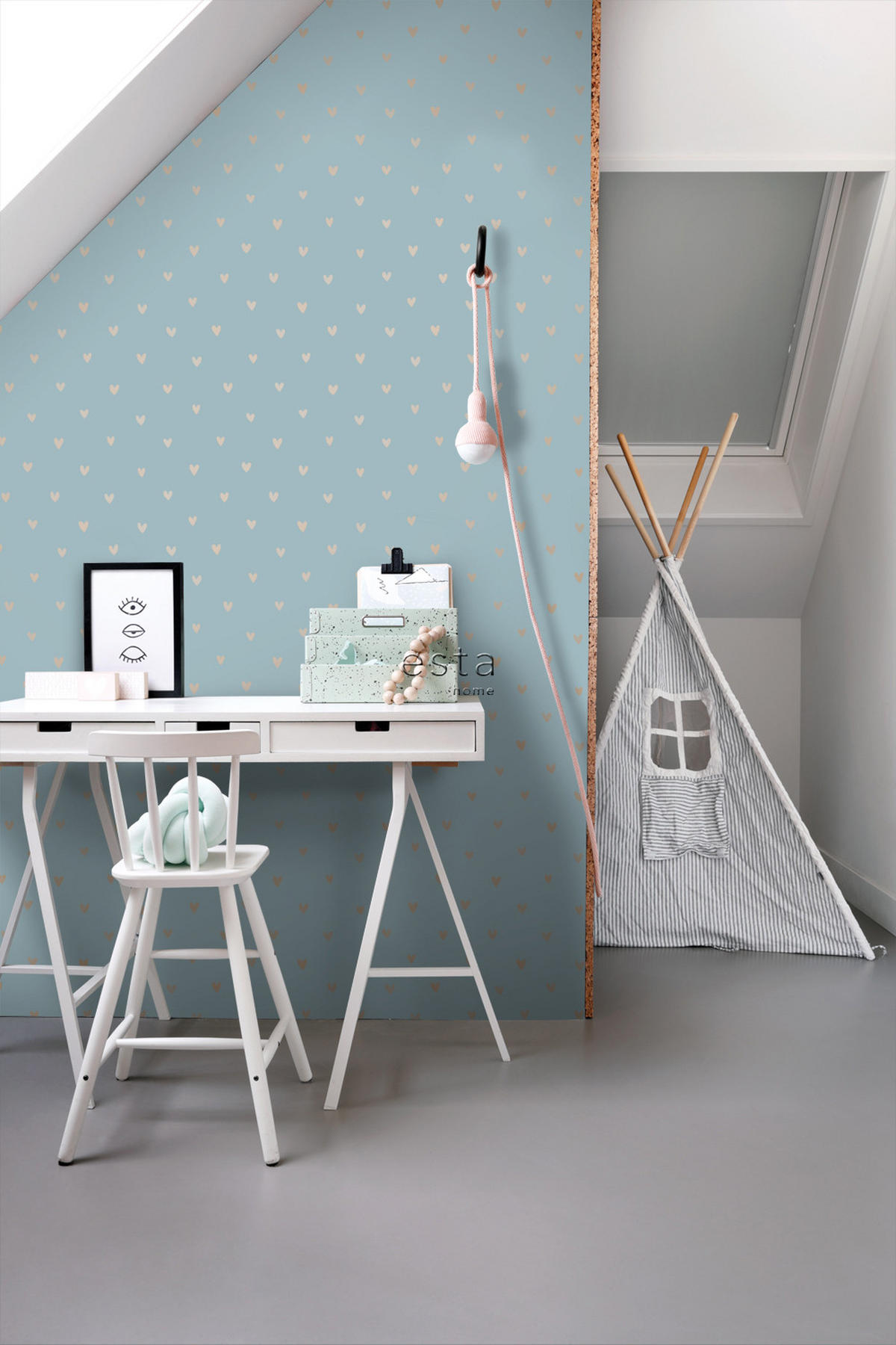 TAPETE Herzchen 53 cm x 10.05 m - Blau, Papier (53/0.1cm) - ESTAhome