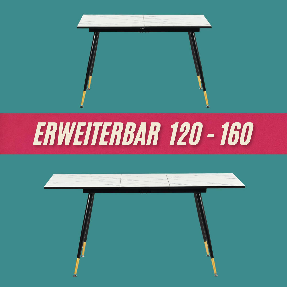 ESSZIMMER SET mit ausziehbarem Tisch und 4 bequemen Stühlen - Beige, Holzwerkstoff/Metall (80/75/160cm) - Urban Meuble