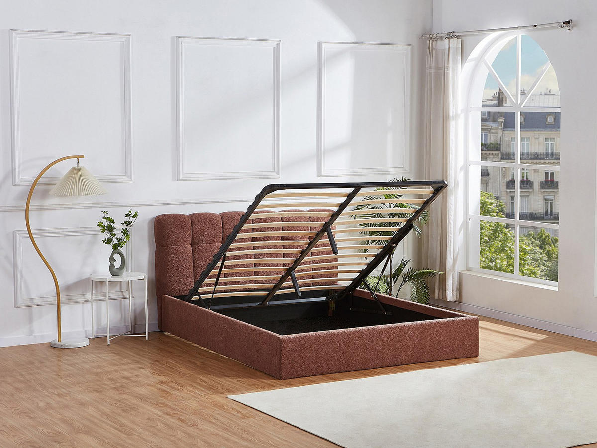 BETT mit Bettkasten - 2 Personen - stoff - terracotta Maziri - Terracotta, Textil (160/200cm) - Vente-Unique