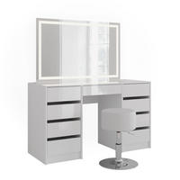 SCHMINKTISCH Sherry Weiß/Weiß Hochglanz 128.2 cm mit LED-Spiegel und Hocker - Weiß Hochglanz, Holzwerkstoff (128.2/76/50.1cm) - Vicco