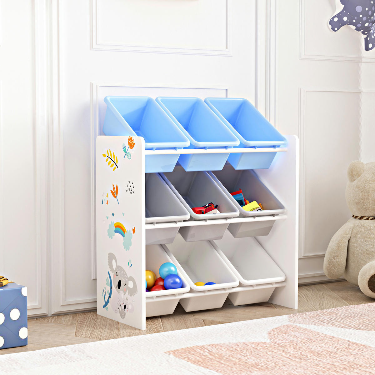 KINDERREGAL Muxía - Blau/Weiß, Holzwerkstoff/Kunststoff (62/60/26.5cm) - [en.casa]