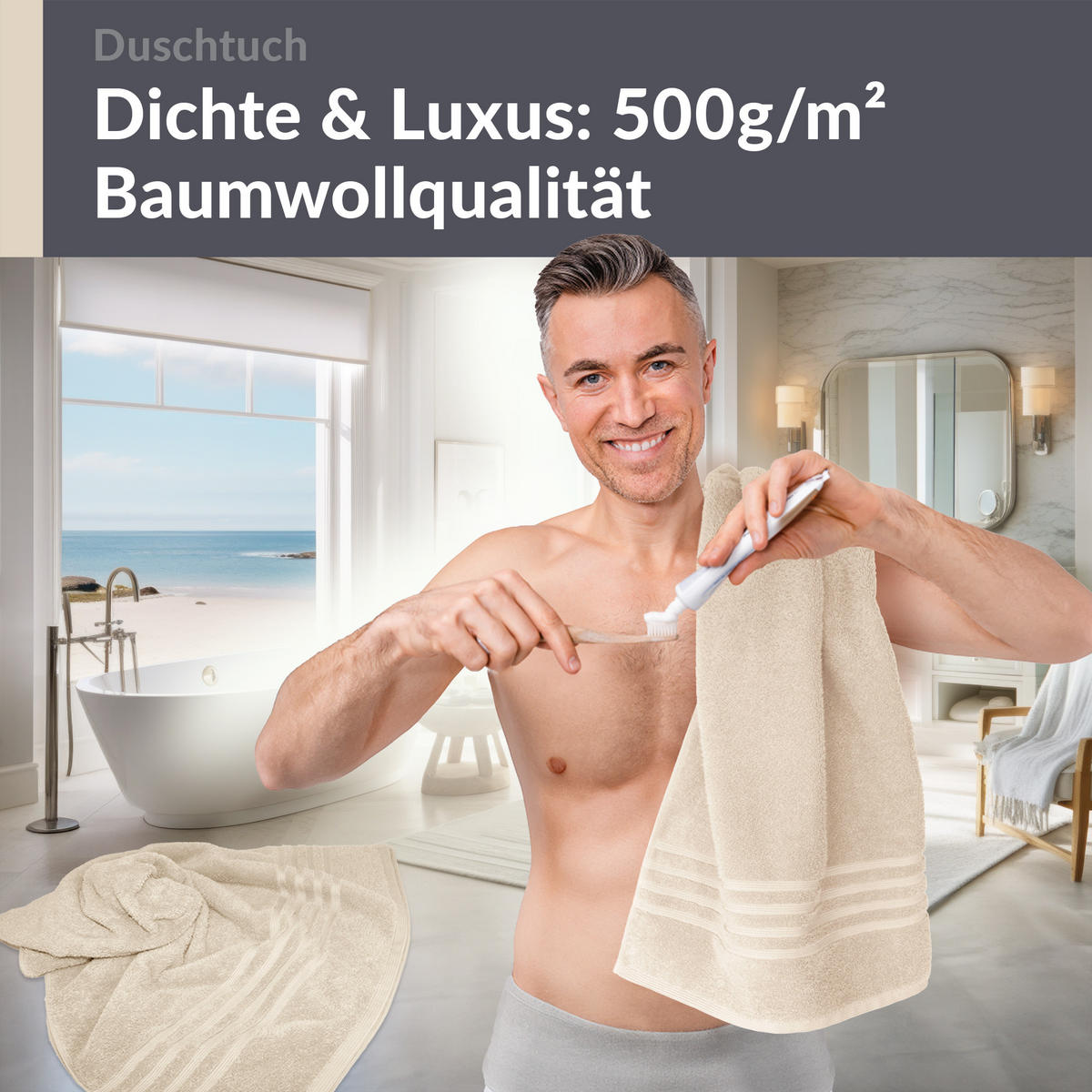 DUSCHTUCH London Natur 2er Set 70x140 - Naturfarben, Textil (70/140cm) - Lashuma