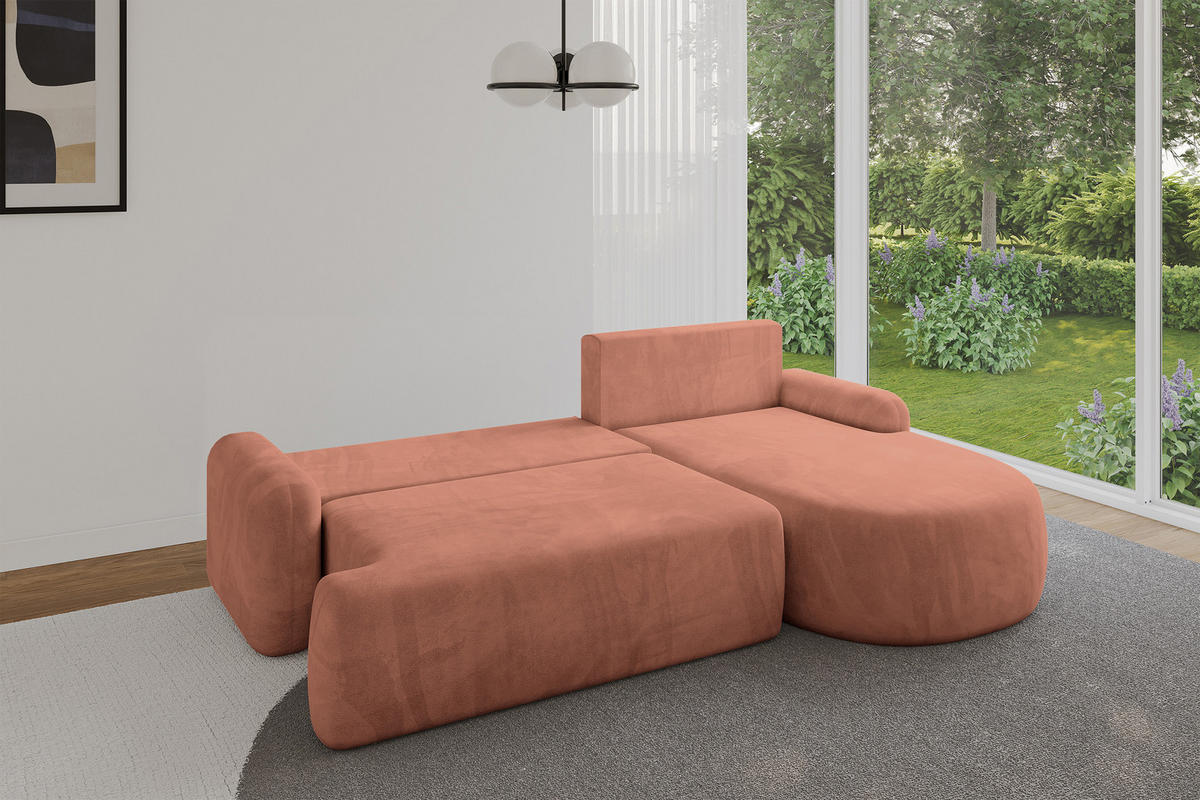 WOHNLANDSCHAFT mit Schlaffunktion und Bettkasten LIRA-L - 264x172x89 Apricot - Orange, Holzwerkstoff/Textil (172/264cm) - ALTDECOR