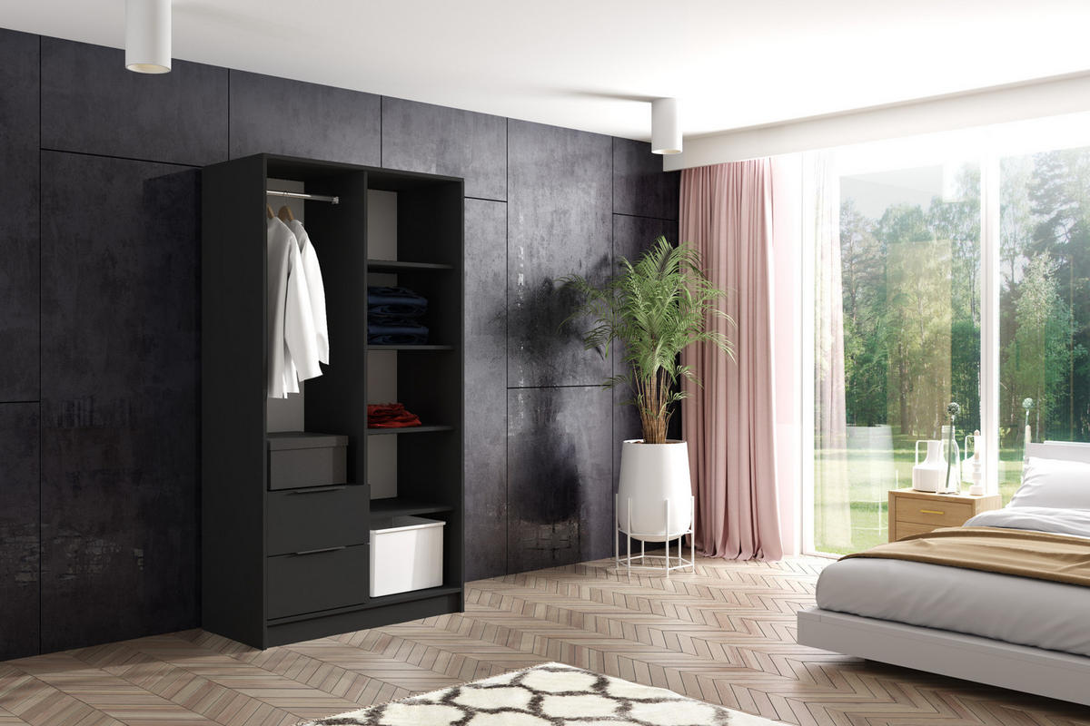 KLEIDERSCHRANK NERA - 120 cm - Schwarz|Eiche Artisan - Schwarz/Eiche Artisan, Holzwerkstoff (102/200/51cm) - ALTDECOR