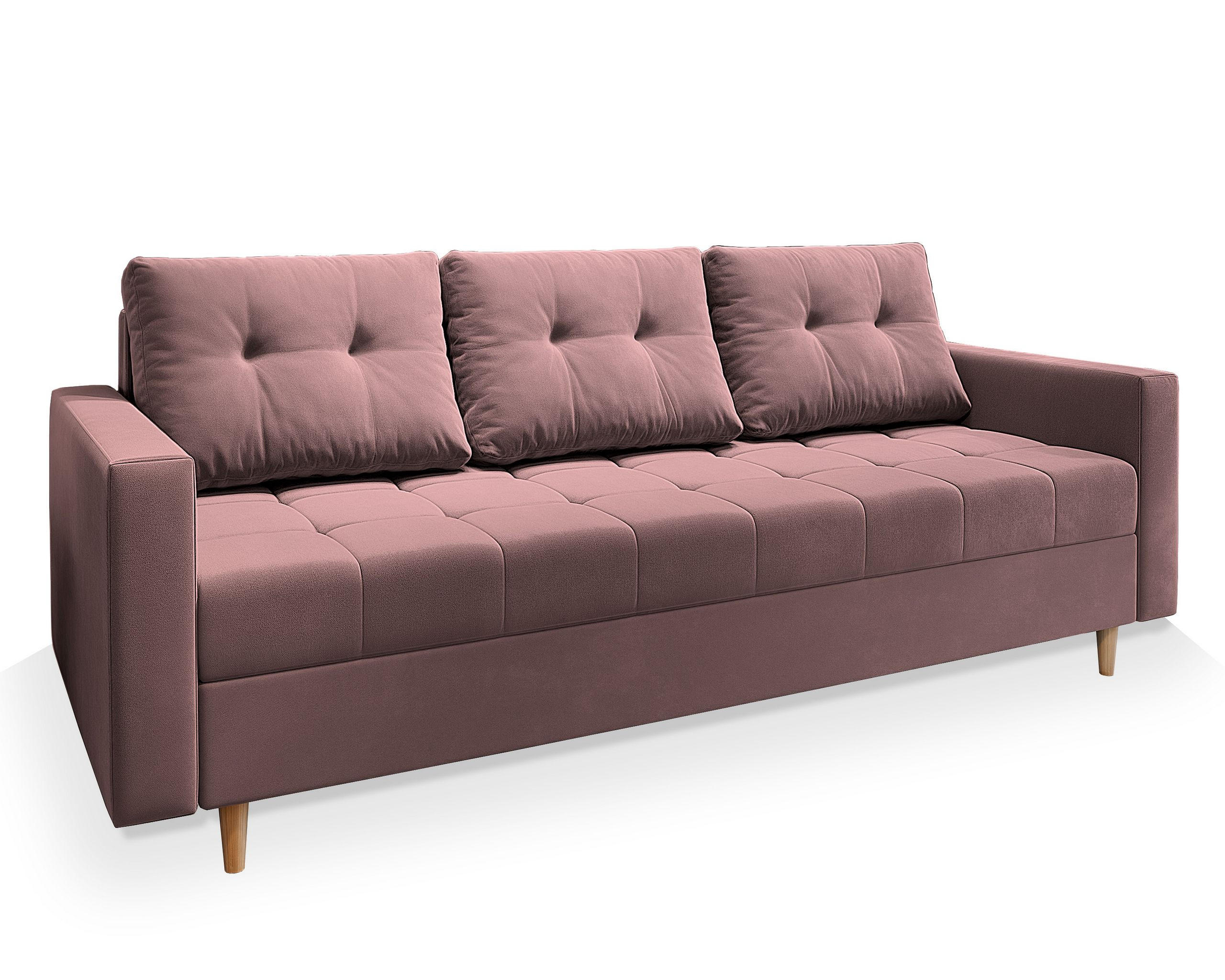 BETTSOFA MILO Rosa Plüsch-Stoff mit Schlaffunktion - Rosa, Textil (220/93/87cm) - MASSENO