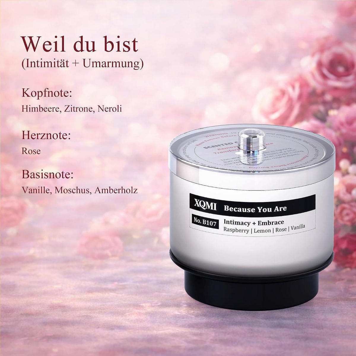 DUFTKERZE Nachfüllung Because You Are Sojawachs 13% Parfüm-Öle ±35 Stunden Brenndauer Holzdocht - Weiß, Paraffin (11cm)