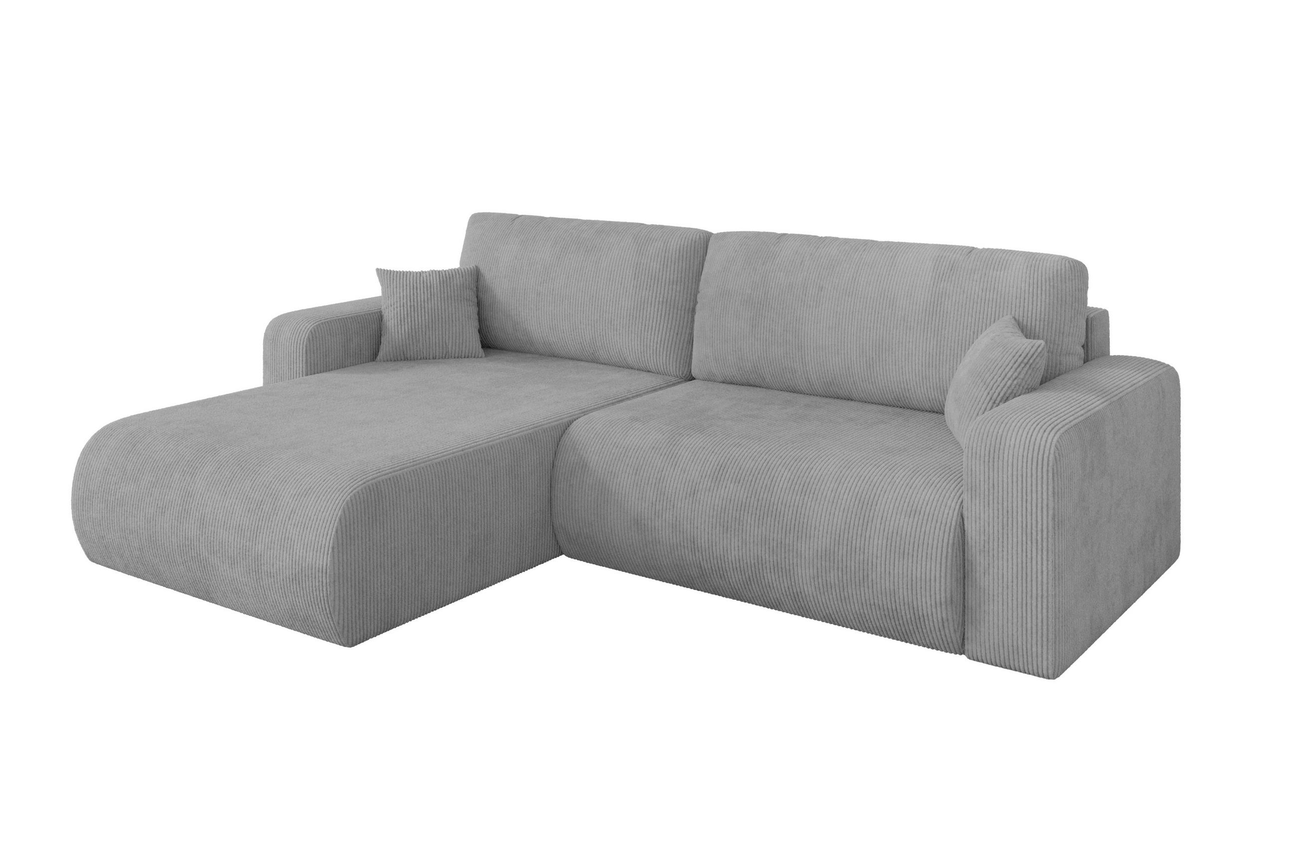 ROHOVÁ SEDAČKA s funkcí spaní, otoman vlevo BERY-L 276x193x88 šedá manšestr - šedá/černá, kompozitní dřevo/textil (276/193cm) - ALTDECOR