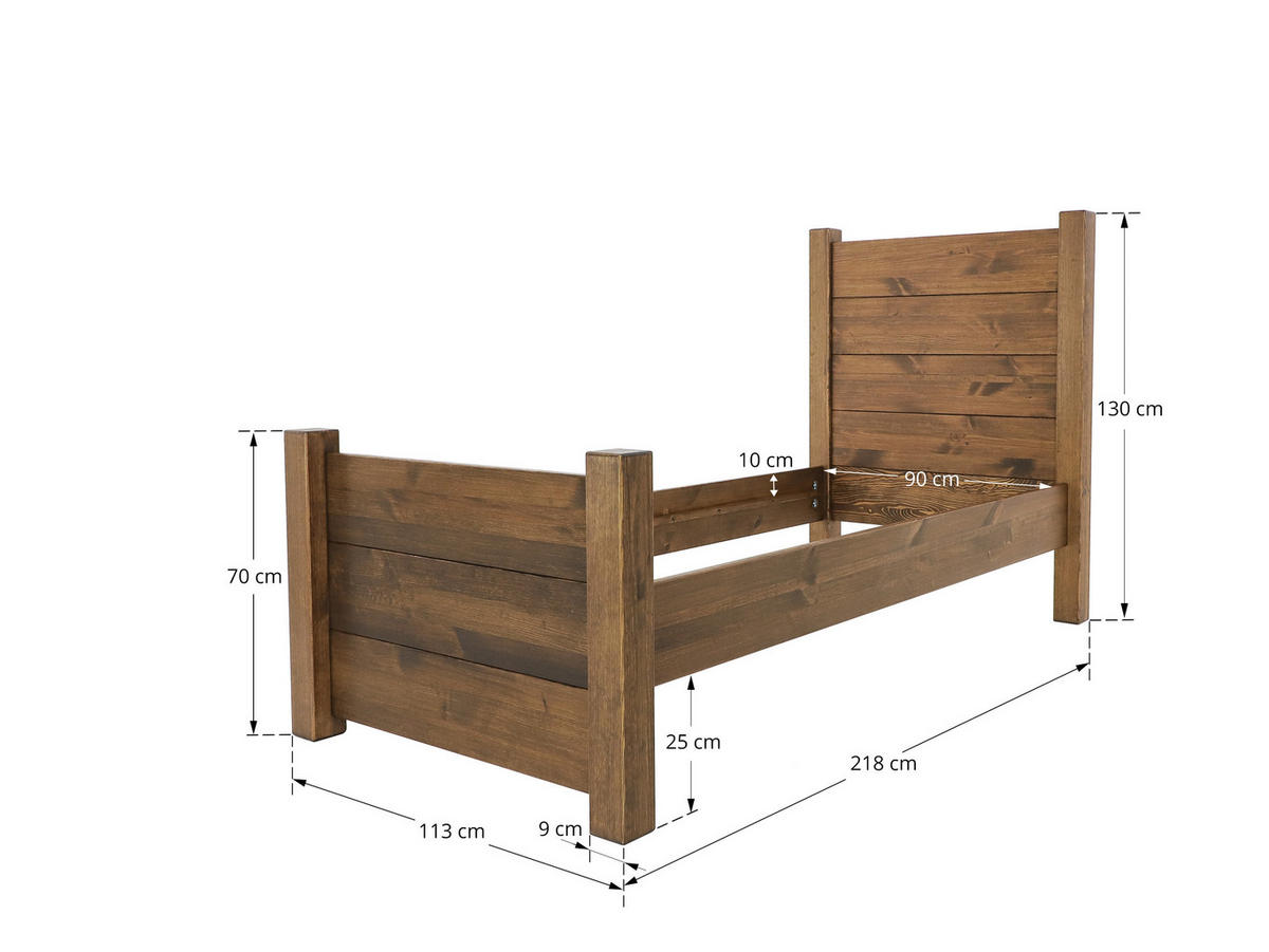 BETT aus Massivholz Rustyk Dobromir 90x200 - Dunkelbraun, Holz (90/200cm) - Seart