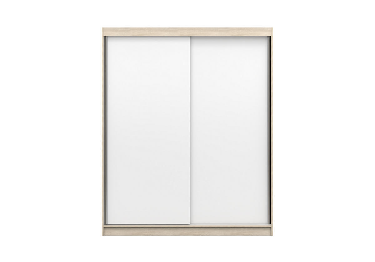 SCHIEBETÜRENSCHRANK - Kleiderschrank EVA 04 - Sonoma + Weiß - Weiß/Sonoma Eiche, Holzwerkstoff (160/195/61cm) - Möblo