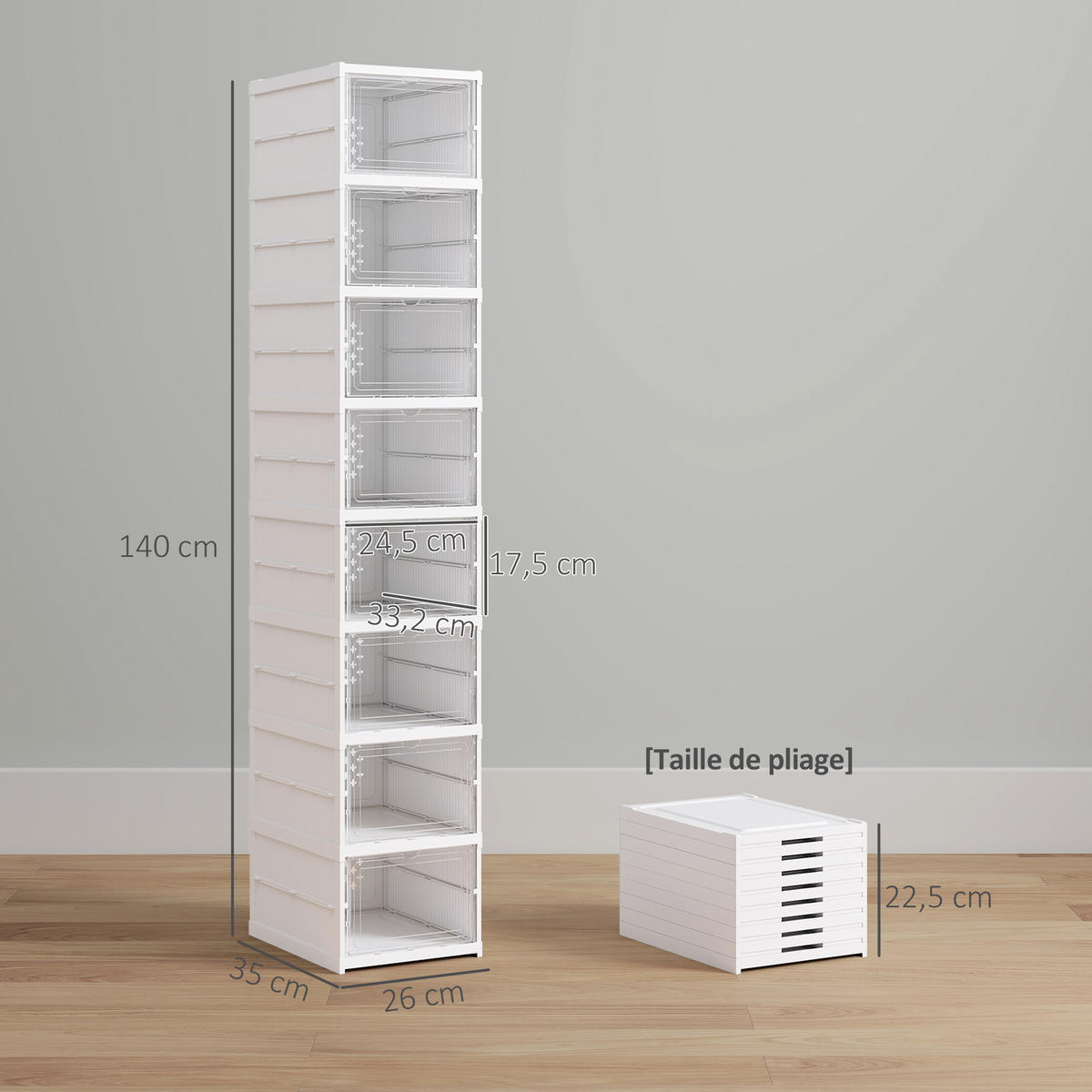 SCHUHORGANIZER Weiß Kunststoff faltbar stapelbar mit Türen 8er-Set - Weiß, Kunststoff (88.9/355.6/66.04cm) - PANGIVO