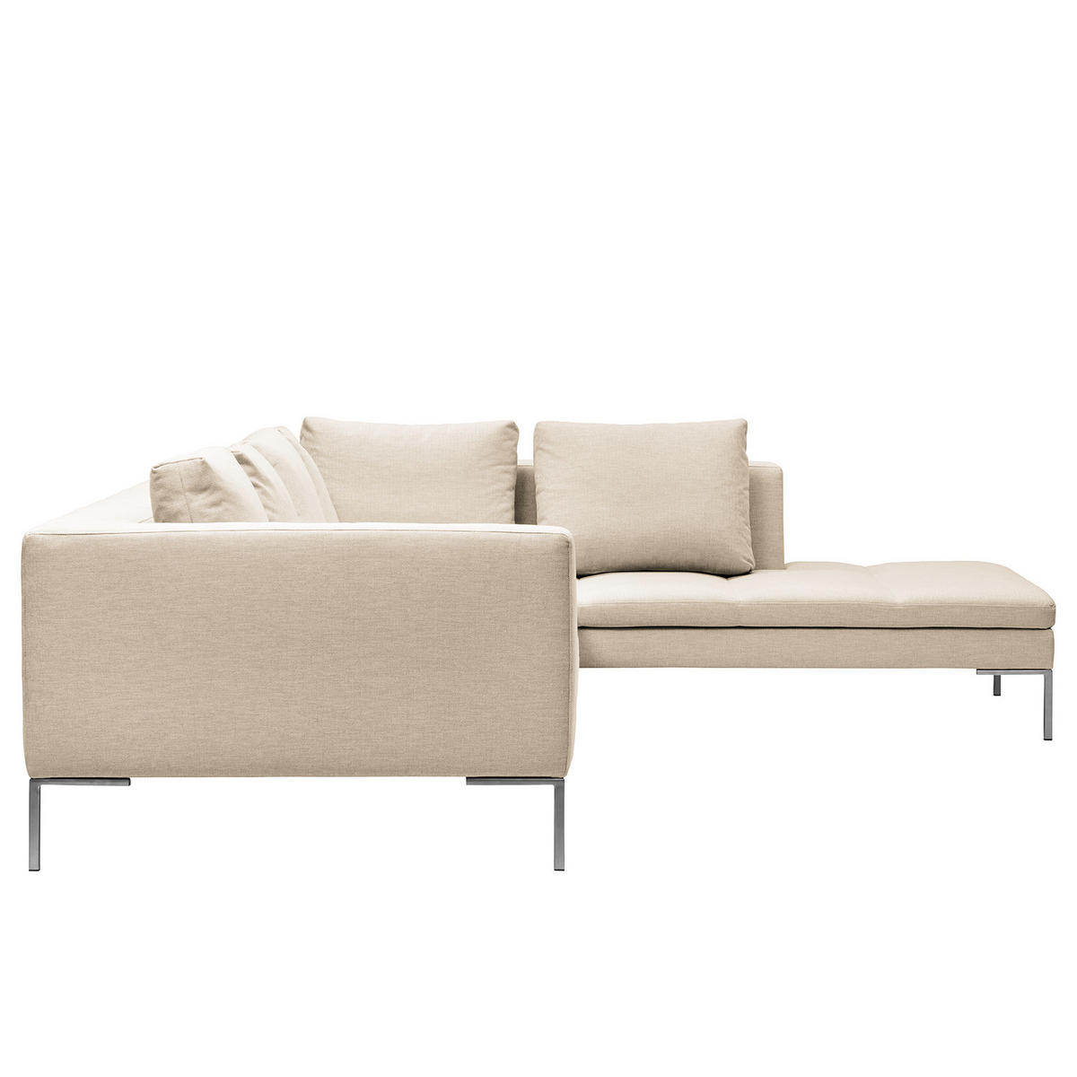 ECKSOFA mit Ottomane - Chromfarben/Beige, Textil/Metall (319/230cm) - home24