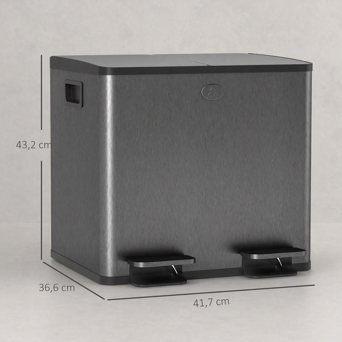 MÜLLEIMER Schwarz 41.7/36.6/43.2 cm - Schwarz, Metall (36.6/43.2/41.7cm) - HOMCOM