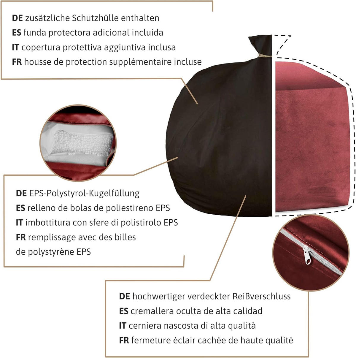 SITZSACK CUBE Samtstoff Pumpkin Spice - Dunkelorange, Textil (60/60/60cm) - Dreamroots