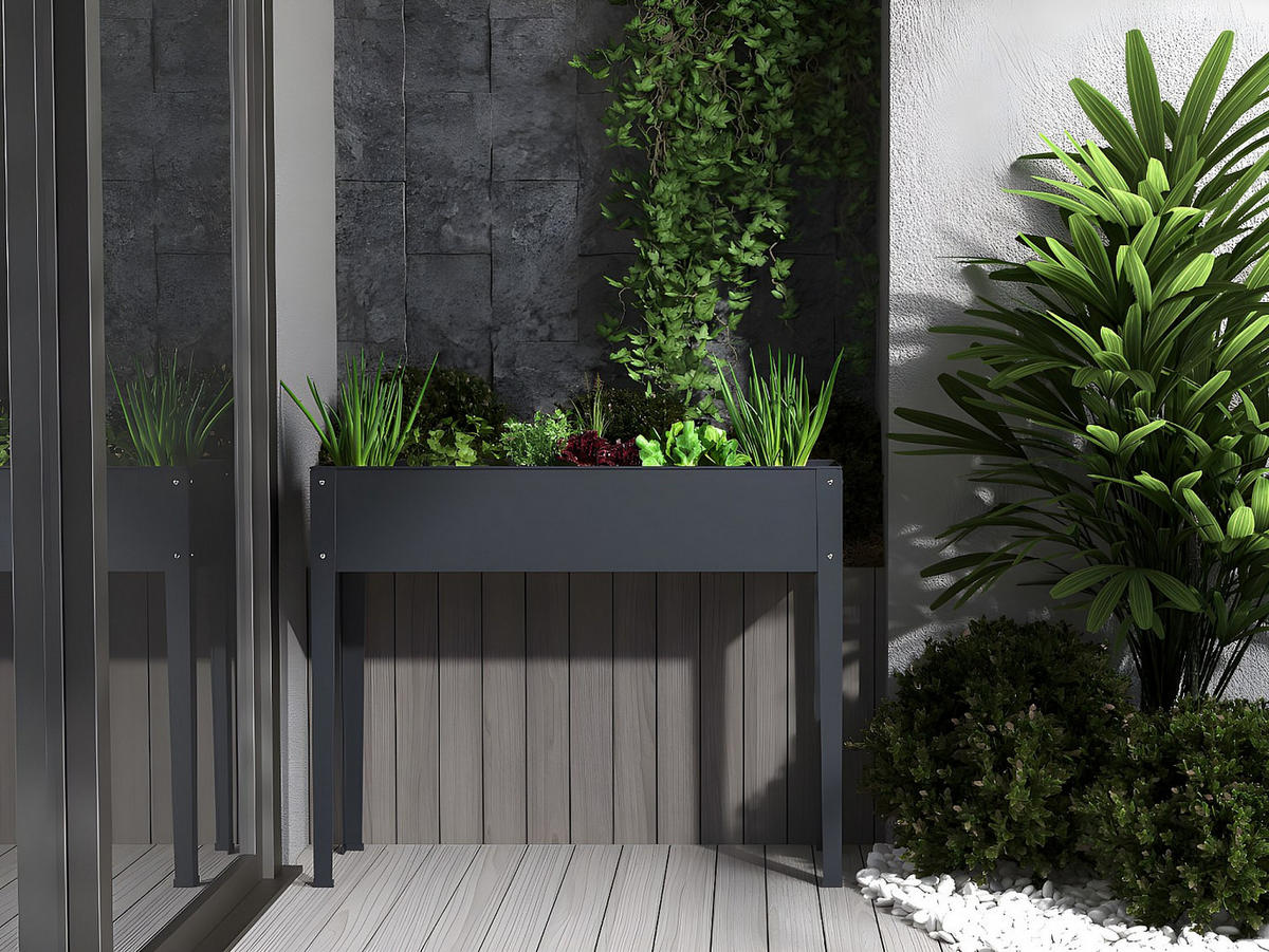 HOCHBEET - 100cm x 30cm - Stahl - anthrazitgrau - YGOS - Anthrazit, Metall (100/80/30cm) - Vente-Unique