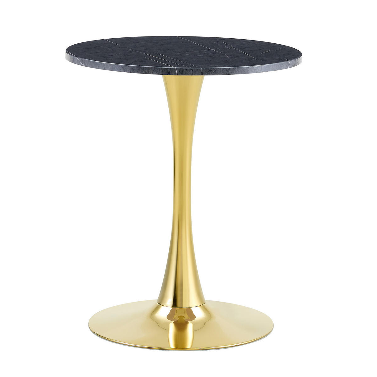 BEISTELLTISCH aus MDF und Metall 60x60x72 cm Schwarz/Gold in Marmoroptik mit runder Tischplatte und stabilem Stand - Schwarz, Holzwerkstoff (60/60/72cm) - Modfu