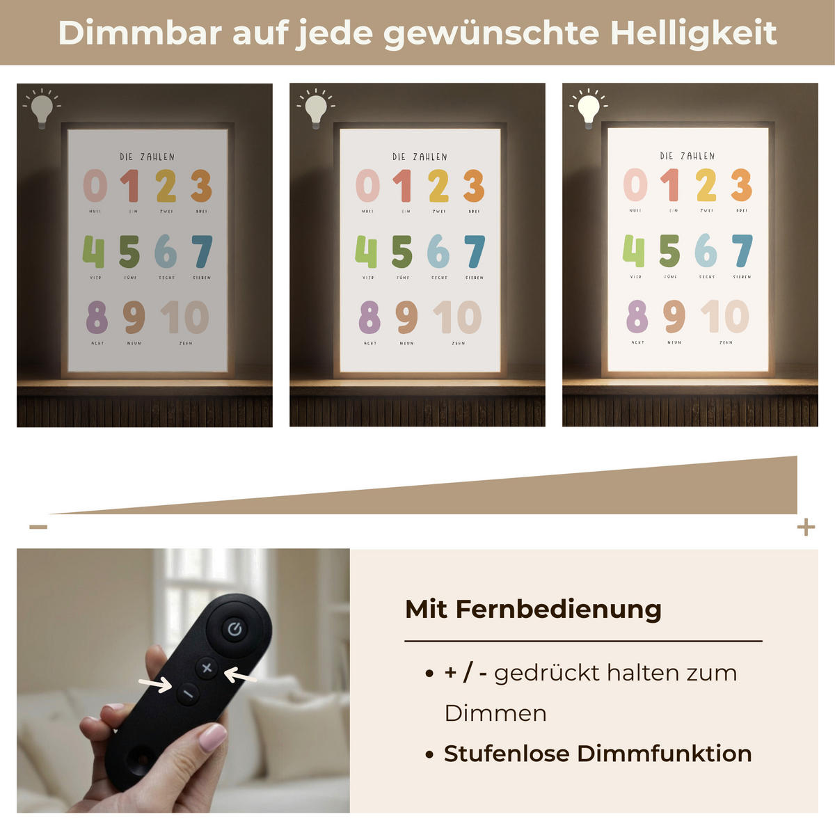 NACHTTISCHLAMPE MIT AKKU Pädagogisch - Zählen lernen - Weiß - Farben - 1-10 40x60 cm - Weiß, Holzwerkstoff (8/40/60cm) - OnlyWow
