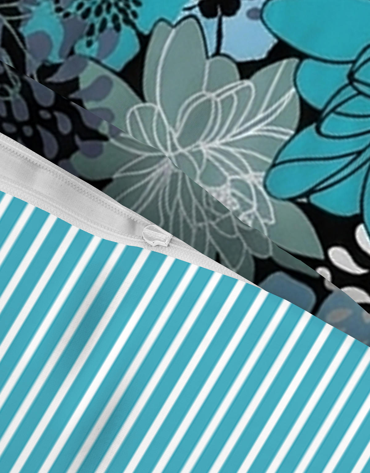 BETTWÄSCHE-GARNITUR Renforcé Blumen türkis, 135x200 cm + 80x80 cm - Türkis, Textil (135/200cm) - Castell