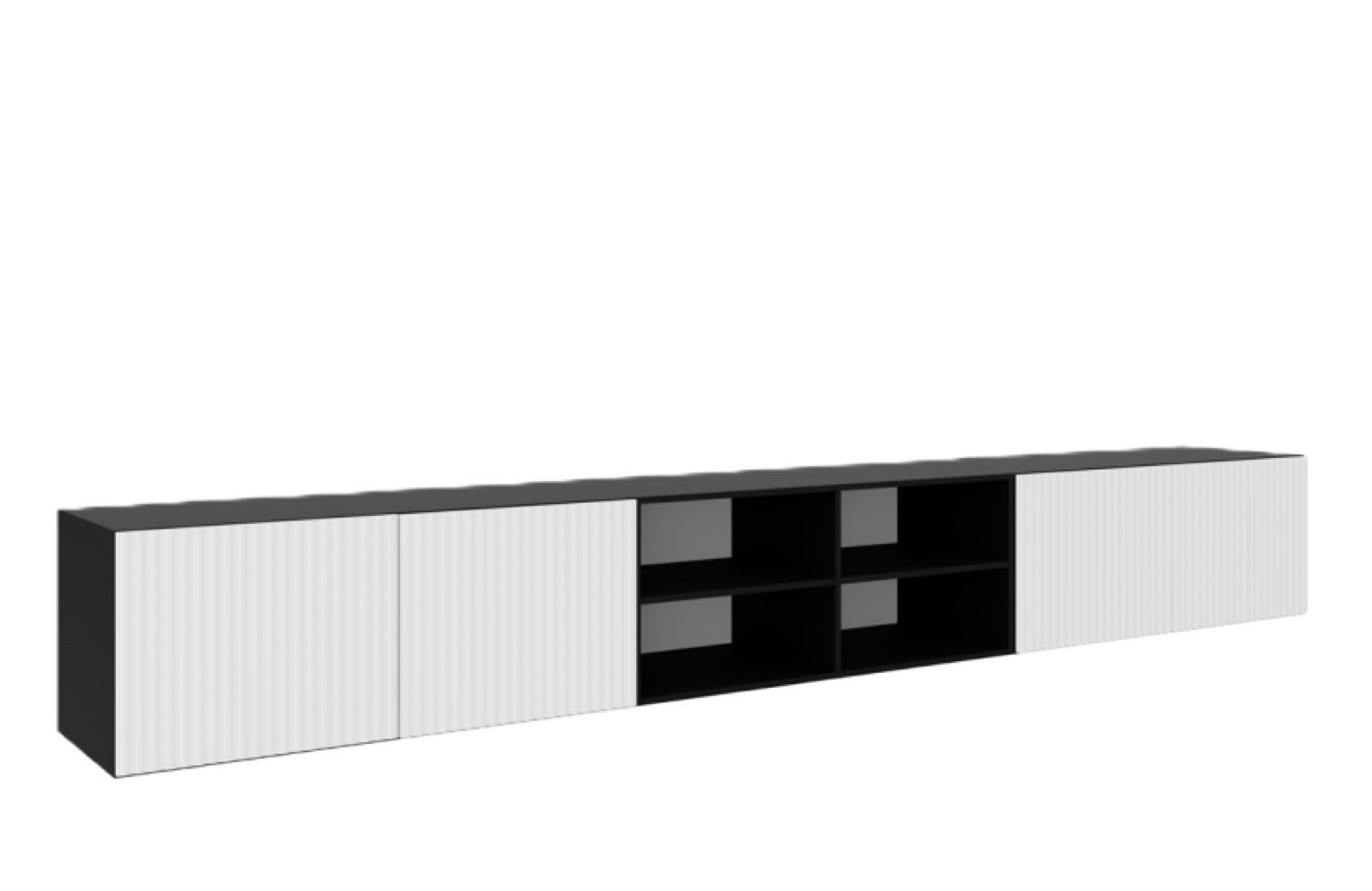 TV-SCHRANK Schwarz Weiß NOELI 300 Offen Mit Regalen Gerillt - Weiß, Holzwerkstoff (300/41/40cm) - Sepro Meble