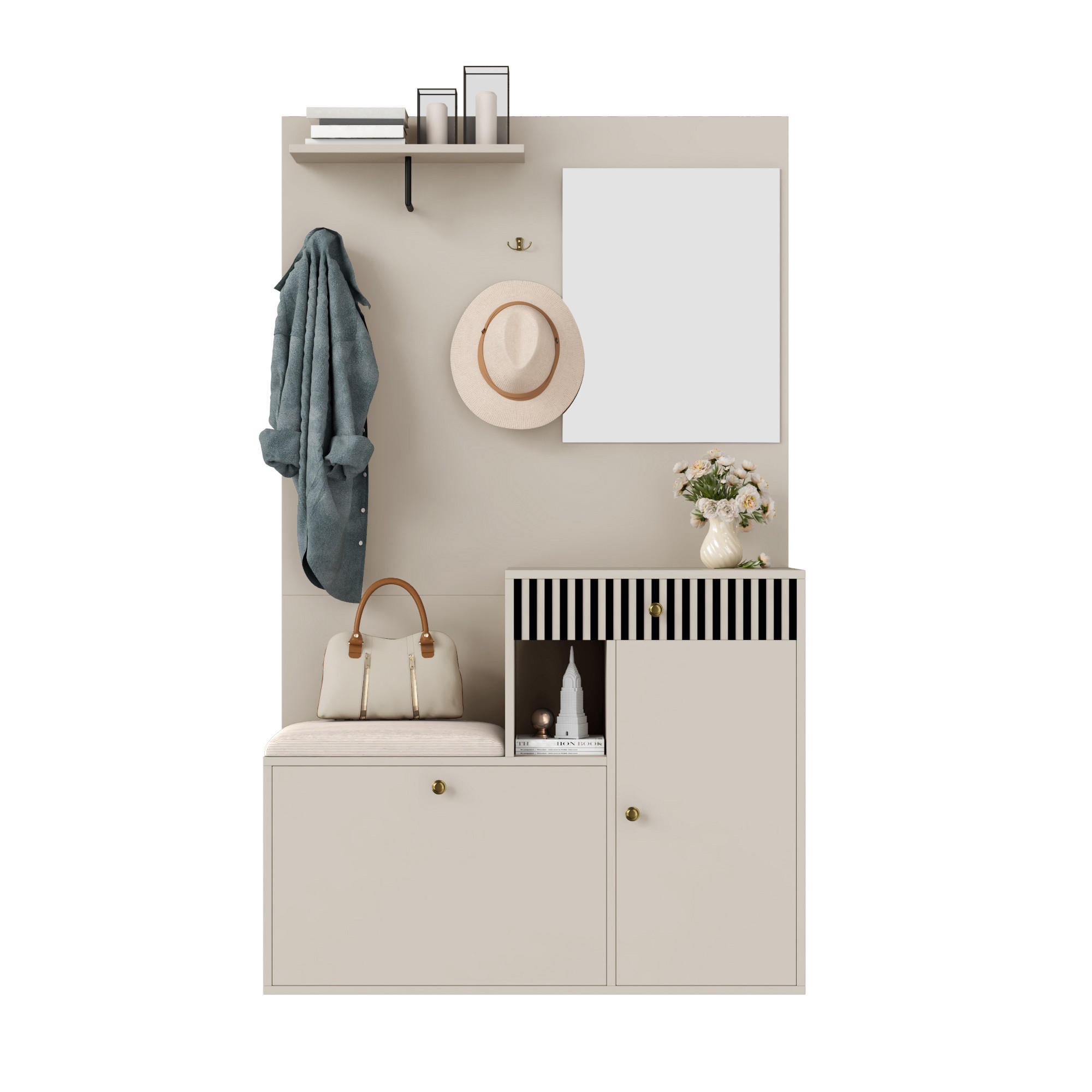GARDEROBE 110x185x37 cm Spiegel Polster - Beige, Holz (110/185.5/37cm) - LEBENLANG