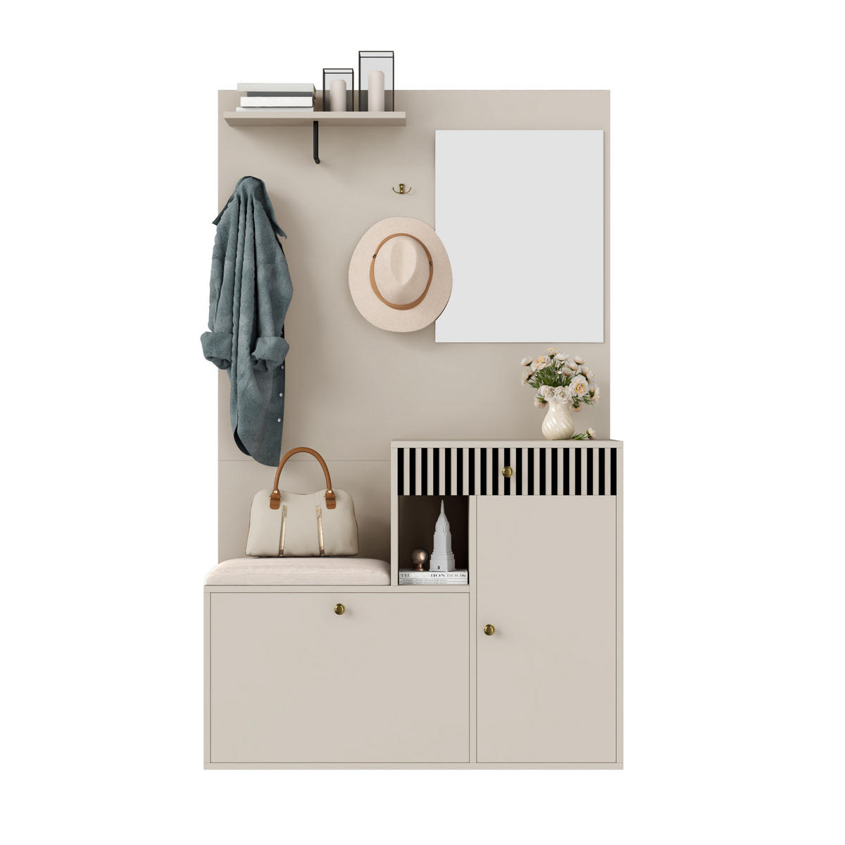 GARDEROBE 110x185x37 cm Spiegel Polster - Beige, Holz (110/185.5/37cm) - LEBENLANG