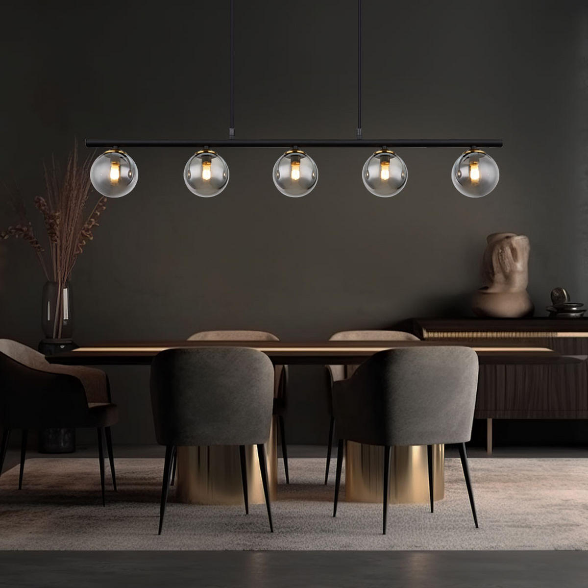 HÄNGELEUCHTE Metall Glas Grau - Grau, Glas (90/10/120cm) - Globo Lighting